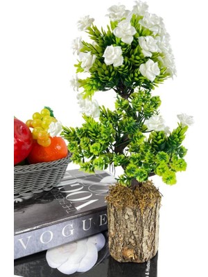 Nettenevime Bonsai Dekoratif Yapay Ağaç Beyaz Güllü Top Kafalı Bonzai 30CM