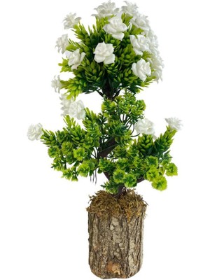 Nettenevime Bonsai Dekoratif Yapay Ağaç Beyaz Güllü Top Kafalı Bonzai 30CM