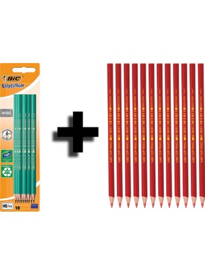 Bic Evolution 650 Hb Kurşun Kalem 10'lu Blister ve Bic Kırmızı Kopya Kalemi 12 Li