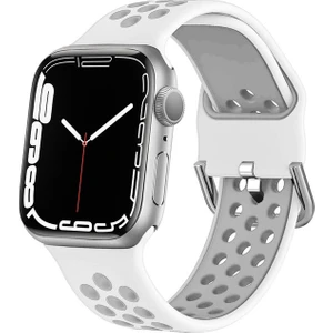 Apple Watch 7-6-Se-5-4-3-2 Seri (42/44/45) mm Uyumlu Yumuşak Çelik Tokalı Delikli Silikon Kordon