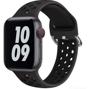 Apple Watch 7-6-Se-5-4-3-2 Seri (42/44/45) mm Uyumlu Yumuşak Çelik Tokalı Delikli Silikon Kordon