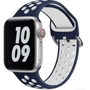 Apple Watch 7-6-Se-5-4-3-2 Seri (42/44/45) mm Uyumlu Yumuşak Çelik Tokalı Delikli Silikon Kordon