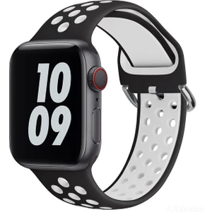 Apple Watch 7-6-Se-5-4-3-2 Seri (42/44/45) mm Uyumlu Yumuşak Çelik Tokalı Delikli Silikon Kordon