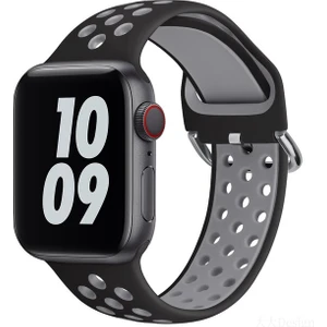 Apple Watch 7-6-Se-5-4-3-2 Seri (42/44/45) mm Uyumlu Yumuşak Çelik Tokalı Delikli Silikon Kordon