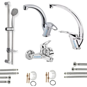 Elmina Armatür Sürgülü Duş - Banyo - Lavabo - Mutfak Bataryası Çeşmesi Musluğu 4'lü Set Daphne