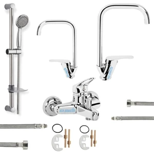 Elmina Armatür Sürgülü Duş Banyo Lavabo Mutfak Bataryası Musluğu 4'lü Set 