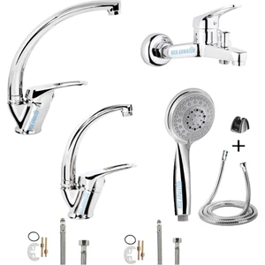 Elmina Armatür Banyo Lavabo Mutfak Bataryası Çeşmesi Musluğu Duş Başlıgı 4'lü Ful Set