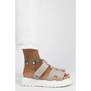 Seina Kadın Deri Cırtlı Bej - Beyaz Terlik