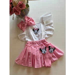 Özge Başaran Kız Bebek Miki Mouse Figürlü Bandanalı Çoraplı 3 Lü Slopet Takımı 5 Yaş