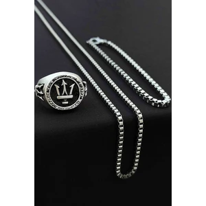 Trend Collection Poseidon Mızrak Model Ayarlanabilir Gümüş Kaplama Yüzük Küp Bileklik ve Kolye Set