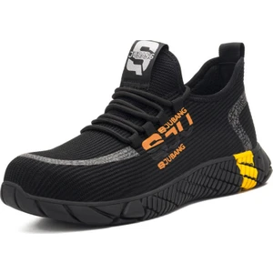 Erkek Flyknit İş Güvenlik Ayakkabısı - Siyah - Sarı (Yurt Dışından)