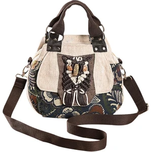 Vintage Işlemeli Çanta Kanvas Ahşap Boncuk Kanvas Çanta(Yurt Dışından)