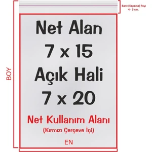 7X15+5 Cm. (7*20) 100 Adet - Şeffaf Bantlı Yapışkanlı Opp Jelatin Poşet