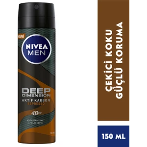NIVEA MEN Erkek Sprey Deodorant Deep Dimension Espresso 150ml, 48 Saat Anti-perspirant Koruma