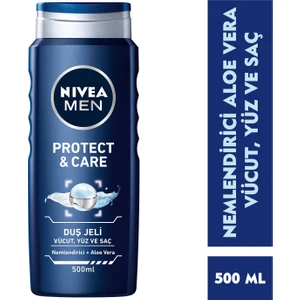 NIVEA Men Protect&Care Duş Jeli 500ml; 3'ü 1 Arada Komple Bakım; Vücut; Saç ve Yüz için;Aloe Vera ile  Etki