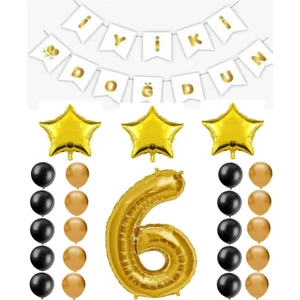 Best Parti Iyiki Doğdun Yazılı 6 Yaş Gold Renk Doğum Günü Parti Seti
