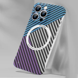 Zhkj Shop iPhone 12 Pro Max  Için Karbon Fiber Telefon Kılıfı - Mor (Yurt Dışından)