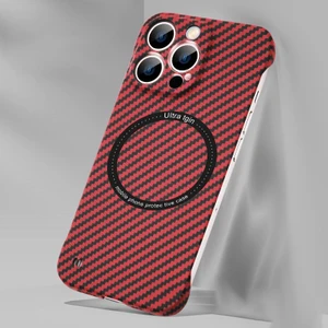 Zhkj Shop iPhone 12 Pro Max  Için Karbon Fiber Telefon Kılıfı - Kırmızı (Yurt Dışından)