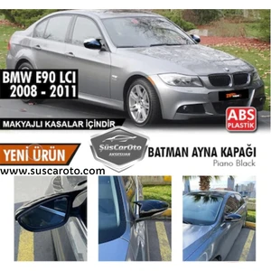 ŞüsCarOto Aksesuar Bmw E90 Lci Makyajlı Kasa 2008-2011 3 Serisi Batman Yarasa Ayna Kapağı Piano Black Abs Plastik