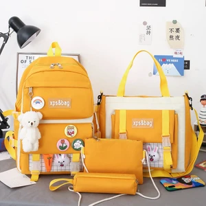 Schoolgirls Hafif Taze ve Sevimli Büyük Kapasiteli Okul Çantası 4 Parça Set