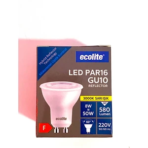 ECOLİTE PAR16 GU10 3000 K SARI IŞIK 8 W=50W 580 LM IŞIK GÜCÜ SPOT LED AMPÜL 5 ADET