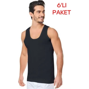 Seher Yıldızı Erkek Siyah Penye Atlet 6'lı Paket ( (%100 Pamuk) )