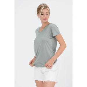 Fıstık Yeşili Kadın V Yaka T-Shirt Tişört