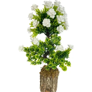 Bonsai Dekoratif Yapay Ağaç Beyaz Güllü Top Kafalı Bonzai 30CM
