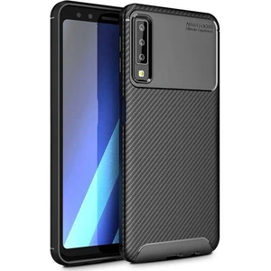 Samsung Galaxy A7 2018 Karbon Görünüm Negro Silikon Kılıf + Ekran Koruyucu Nano