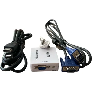 HDMI To VGA Görüntü ve Ses Dönüştürücü Çevirici+Hdmı Kablo+Vgakablo