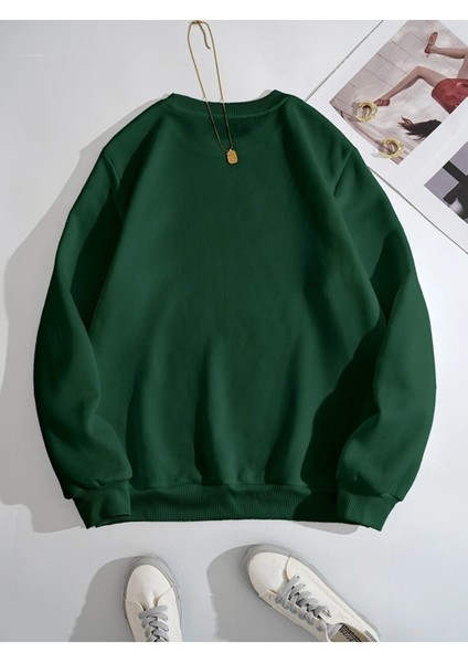 Kadın Çizgili Kalp Baskılı Oversize Sweatshirt