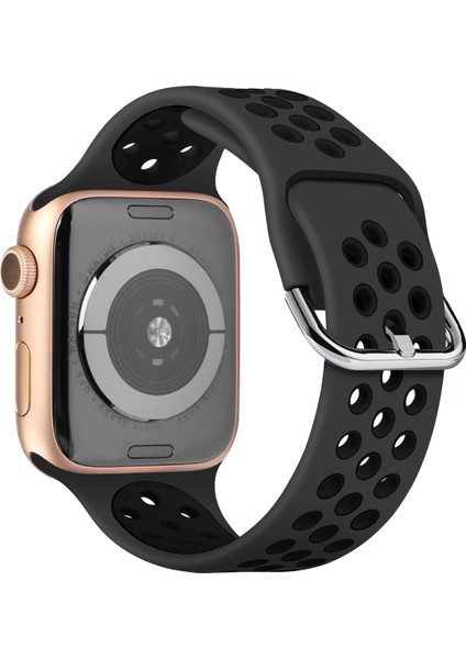 Apple Watch 7-6-Se-5-4-3-2 Seri (42/44/45) mm Uyumlu Yumuşak Çelik Tokalı Delikli Silikon Kordon