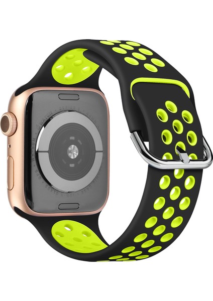 Apple Watch 7-6-Se-5-4-3-2 Seri (42/44/45) mm Uyumlu Yumuşak Çelik Tokalı Delikli Silikon Kordon