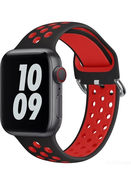 Apple Watch 7-6-Se-5-4-3-2 Seri (42/44/45) mm Uyumlu Yumuşak Çelik Tokalı Delikli Silikon Kordon