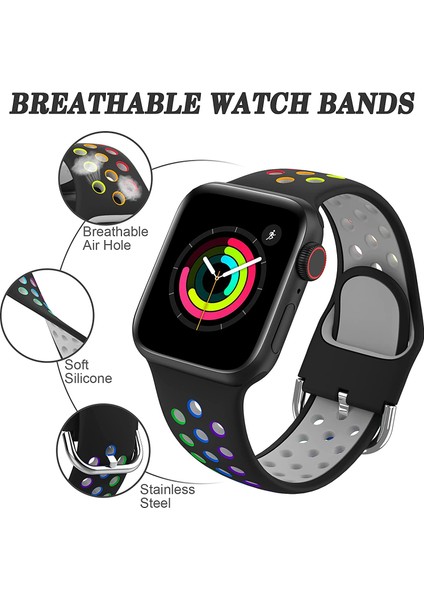 Apple Watch 7-6-Se-5-4-3-2 Seri (42/44/45) mm Uyumlu Yumuşak Çelik Tokalı Delikli Silikon Kordon