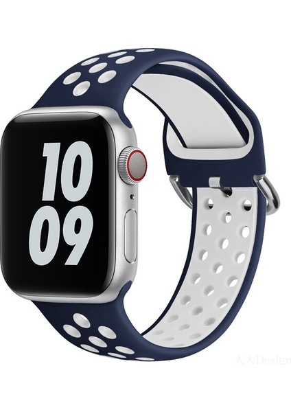Apple Watch 7-6-Se-5-4-3-2 Seri (42/44/45) mm Uyumlu Yumuşak Çelik Tokalı Delikli Silikon Kordon