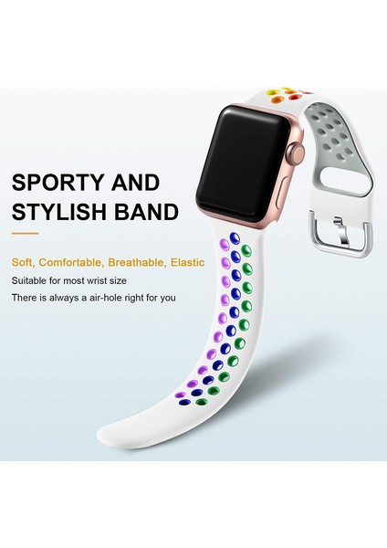 Apple Watch 7-6-Se-5-4-3-2 Seri (42/44/45) mm Uyumlu Yumuşak Çelik Tokalı Delikli Silikon Kordon