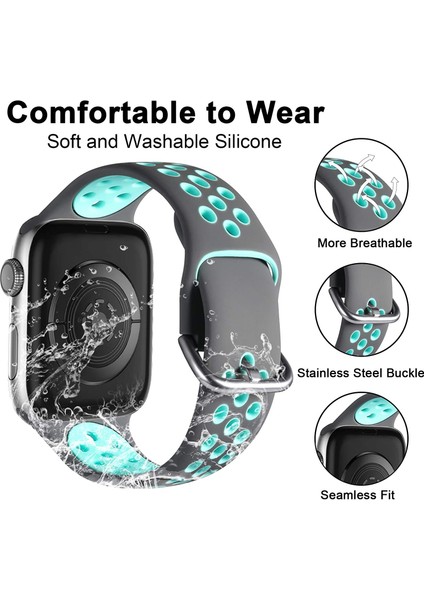 Apple Watch 7-6-Se-5-4-3-2 Seri (42/44/45) mm Uyumlu Ipeksi Yumuşak Spor Delikli Silikon Kordon modelleri