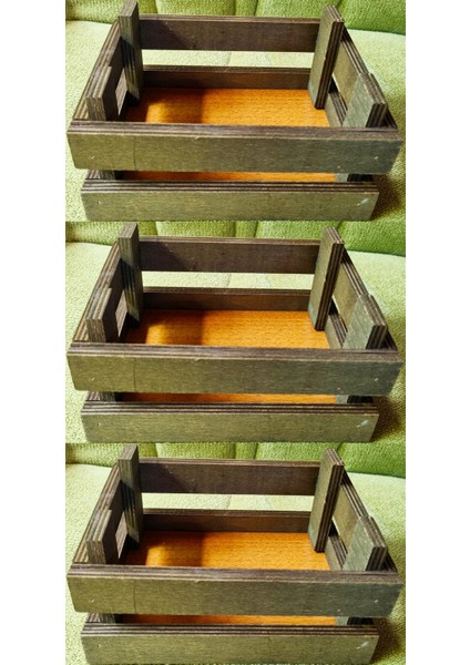 3'lü Ahşap Dekoratif Renkli Mini Kasa - Yeşil