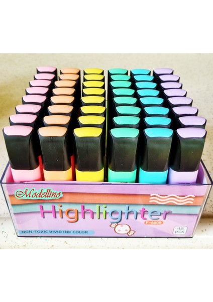 Highlighter Pastel Kesik Uçlu Fosforlu Kalem 48'li