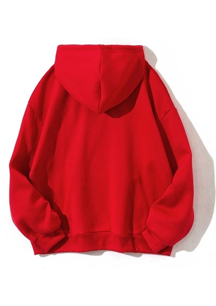 Unisex Kırmızı Oversize Boston Baskılı Sweatshirt Kapüşonlu fiyatları