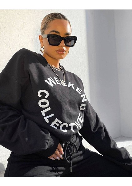 Kadın Weekend Collective Baskılı Oversize Sweatshirt