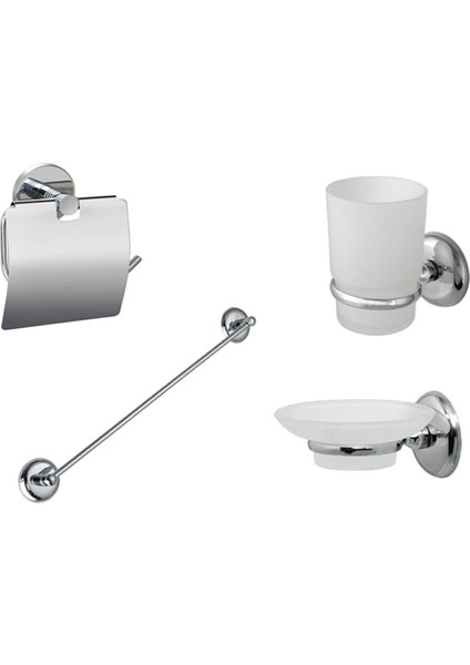 Tuvalet Kağıtlığı- Uzun Havluluk- Sabunluk- Fırçalık- 4'lü Banyo Aksesuar Seti