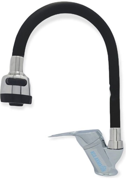 Siyah Oynar Borulu Iki Fonksiyonlu Mutfak Eviye Bataryası Musluğu Çift Su Girişli modelleri