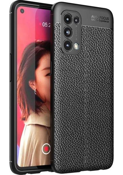 Oppo Reno 5 Kılıf Niss Derili Silikon Siyah