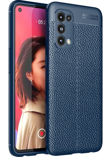 Oppo Reno 5 Kılıf Niss Derili Silikon Lacivert
