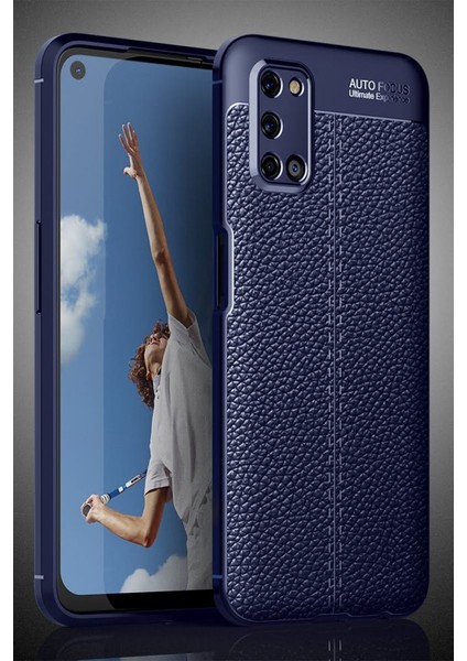 Oppo A52 Kılıf Niss Derili Silikon Lacivert