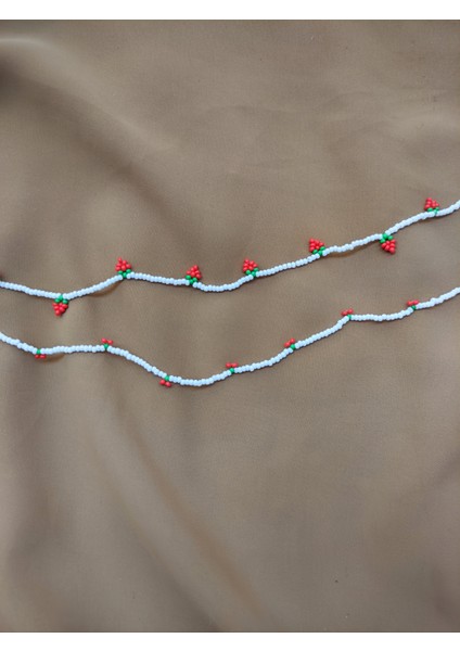 2'li Kum Boncuk Kolye Set Çilek Kiraz