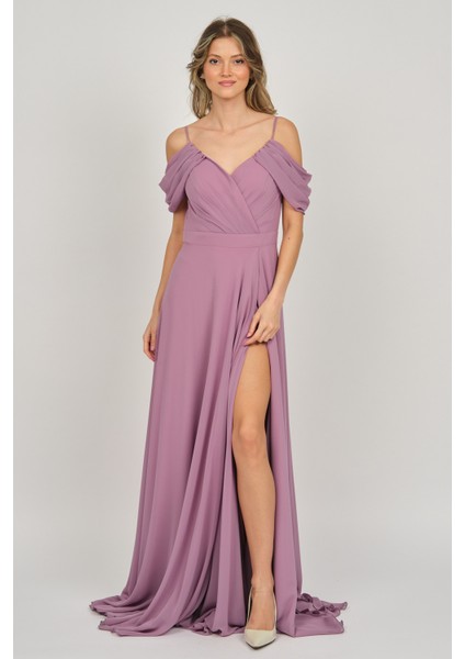 Kadın Derin Yırtmaçlı Uzun Abiye Elbise 5481027 Gül Kurusu fiyatları