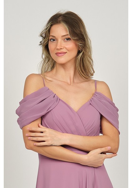 Kadın Derin Yırtmaçlı Uzun Abiye Elbise 5481027 Gül Kurusu modelleri